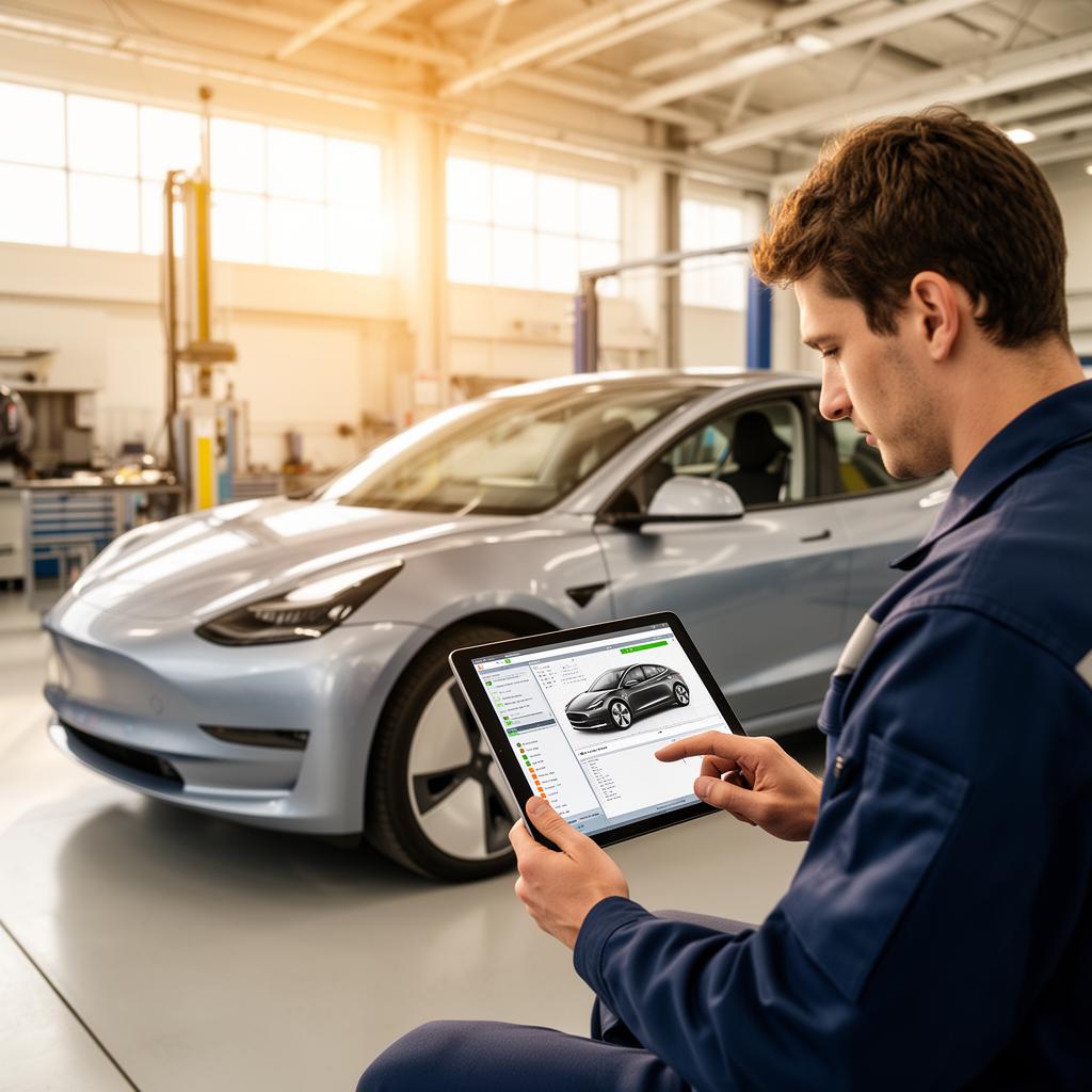 Ingénieur analysant des données véhicule au centre technologique Caristory